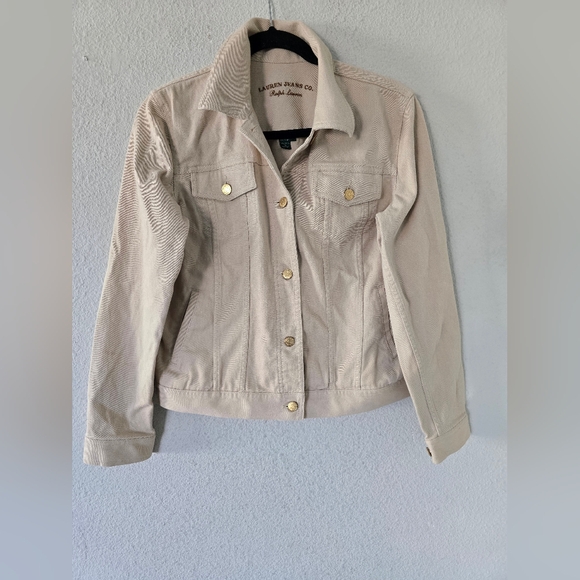 Vintage Ralph Lauren Denim Jacket Women Sz M Tan Jean Pockets Button Up Classic - Picture 2 of 15